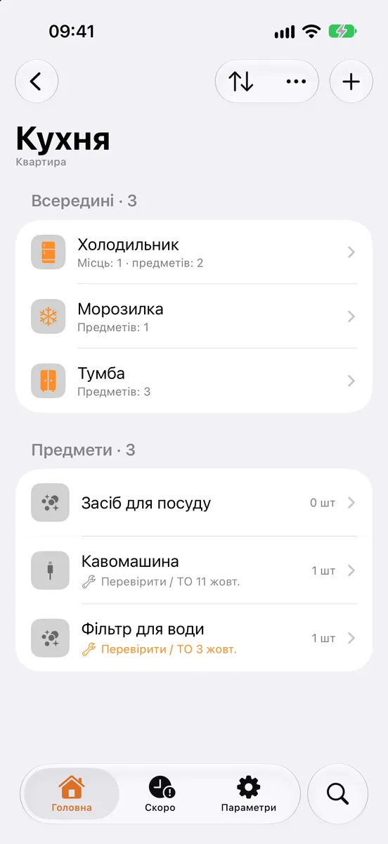 Місце «Кухня» з вкладеними місцями та предметами
